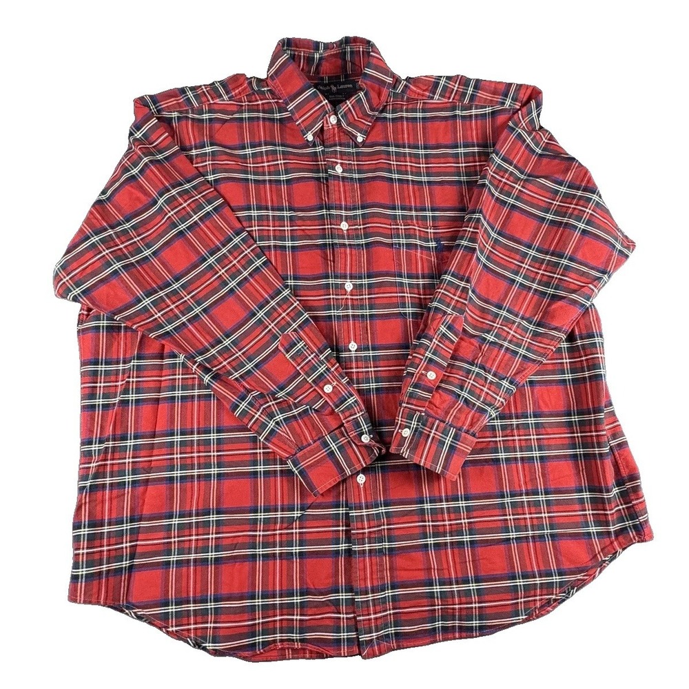 Ralph Lauren Shirt Mens XL Red Plaid Big Shirt Long Sleeve Button Up Casual